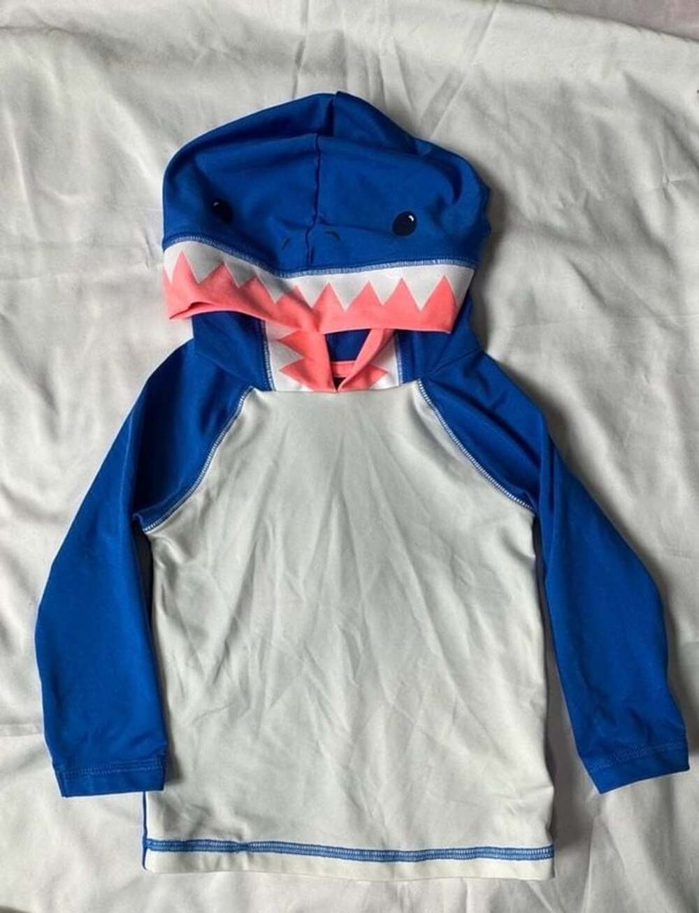 Cat & Jack Shark Rash Guard Hoodie Size 18M Blue White Swim Shirt